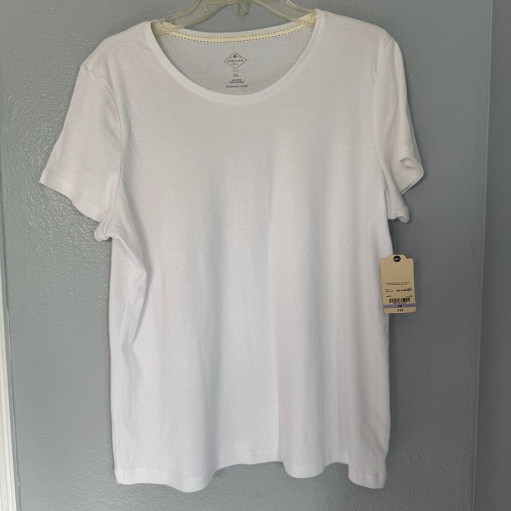 St Johns Bay Women's Rounded Neck Short Sleeve Tee Shirt White Petite XL NWT